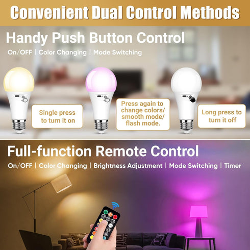 Yochoice Bulb Dimmable A19 Bulb 9 3 Bulb Non-Hardwired2 Pack Rechargeable Battery Operated Light with Remote Control