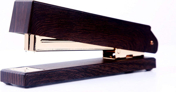 HOYUJI Woodgrain Black Stapler, Marbled Woodgrain Stapler, Elegant Modern Accessory for Stylish Desks, Rose Gold