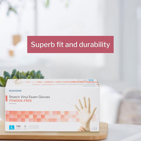 Stretch Vinyl Exam Gloves, Non-Sterile, Large, 100 Count by McKesson