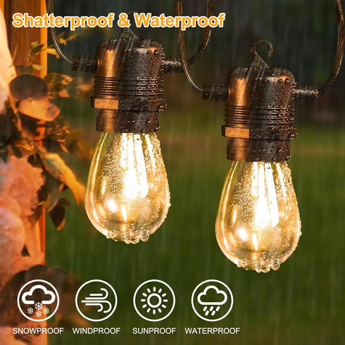 50ft 17 (2 E12 Bulbs 2700K Outdoor String Lights Waterproof, Patio String Ligths for Outside with Spare) Replaceable