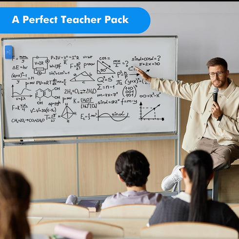 4 Count 1 maxtek Black Dry Erase Markers with Magnetic Eraser, Low Odor Chisel Tip for Office, School, Classroom