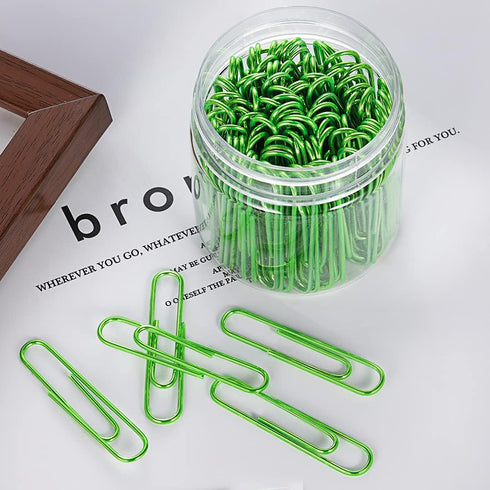 Paper Clips, 100PCS, 2" Large (50MM), Bright Vinyl Coated, Sturdy, Rust-resistant, Green Jumbo for School Home Office
