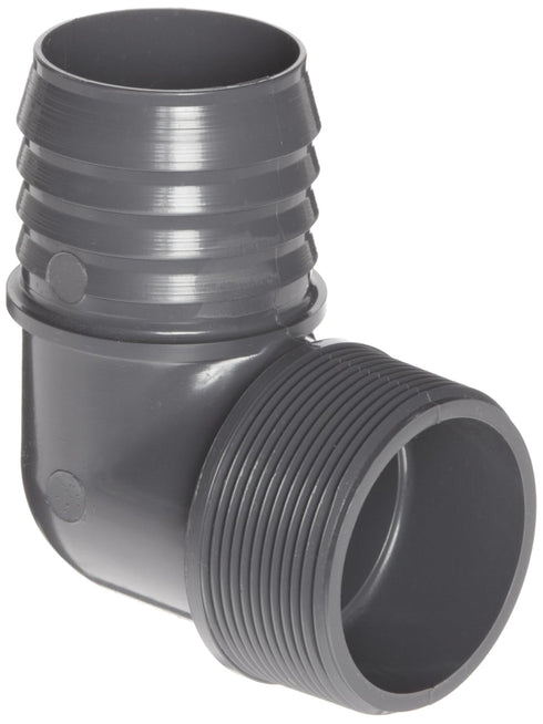 Spears 1413 Series PVC Tube Fitting, 90 Degree Elbow, Schedule 40, Gray, 3/4" Barbed x NPT Male