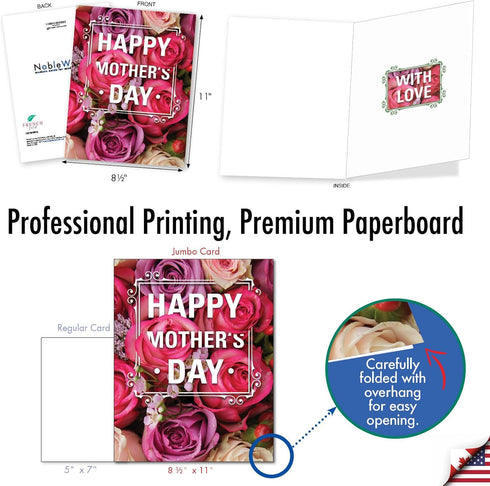 NobleWorks Big Mother's Day Card with Envelope, 8.5 x 11 Inch, Flowers for Mom