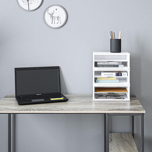 Ballucci File Organizer, 2-Tier Document Paper Sorter, Stackable Wood Desk Organizer with Storage Shelves