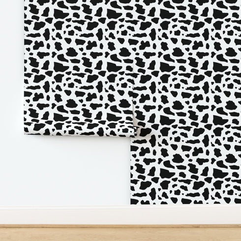 Removable Wallpaper Swatch - Cow Print Black White Farm Animal Cattle Dairy Milk Custom Pre-Pasted Wallpaper by