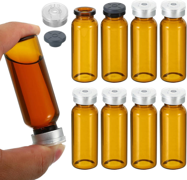 PATIKIL 8 Pack 20ml Sample Vials, Lab Empty Vials with Butyl Rubber Stopper and Crimp Top Caps, Borosilicate Glass