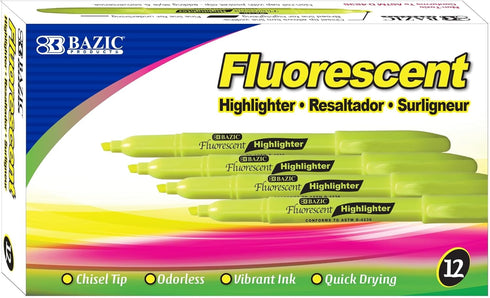 Bazic 2347131 Pen Style Fluorescent Highlighter, Yellow, Case of 12