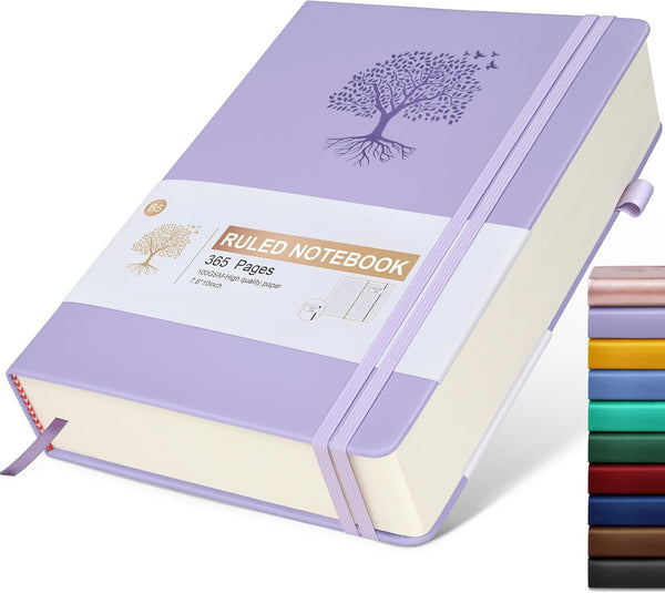 B5 Lined Journal Notebook, 365 Pages Hardcover Leather Journal for Writing, Daily Note Taking for Men and Women (Purple)