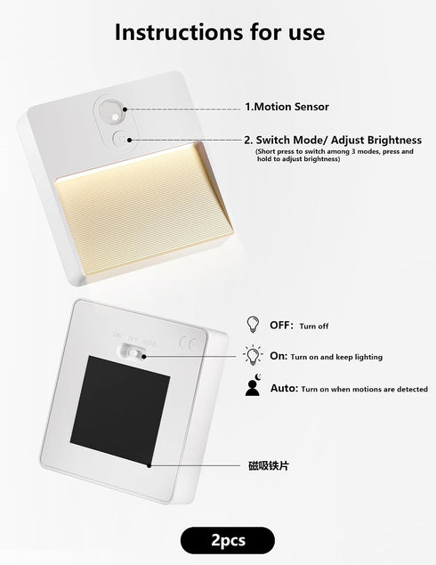 Closet 2 Packs Motion Sensor Night Light Indoor, Rechargeable Battery Operated Lights with RGB Lights, Magnetic Stick
