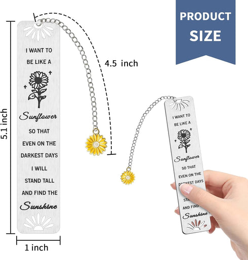 Kaluofan Sunflower Gifts for Women Girls, Inspirational Bookmarks with Sunflower Chain, Book Markers for Reading, Back