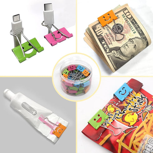 Coideal 48 Pcs Smiling Face Binder Clips, Medium 1 Inch Smiley Metal Paper Clips Assorted Color