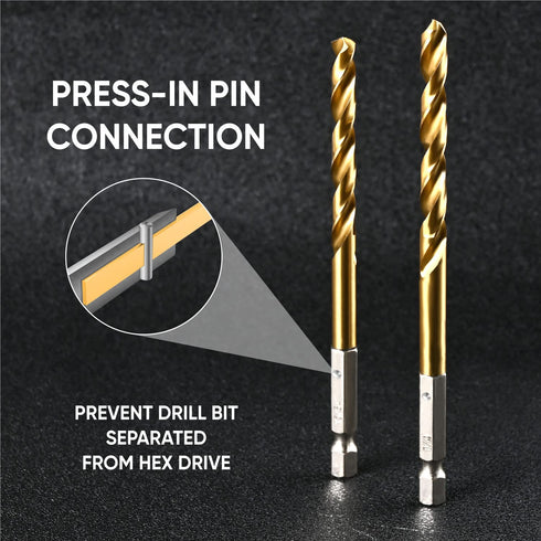 amoolo Impact Drill Bit Set, 33pcs Titanium HSS Twist Hex Shank for Metal, Wood, and Plastic Drilling