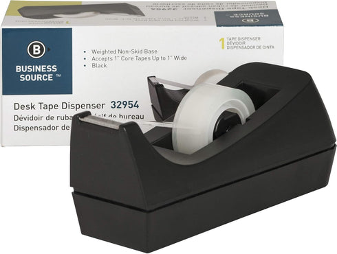 Business Source 32954 Tape Dispenser, Holds 1/2-Inch -3/4-Inch x36 Yds, 1-Inch Core, Black