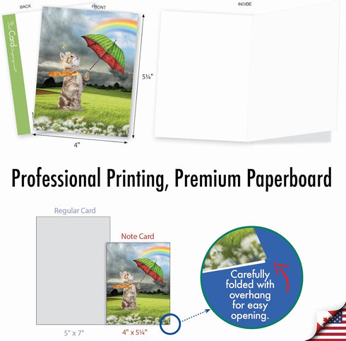 The Best Card Company - 10 All Occasion Blank Cat Cards (4 x 5.12 Inch) Cute Assorted Bulk Set