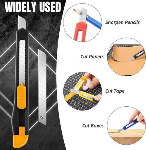 4 Pack Retractable Box Cutter, Utility Knife with 9MM Wide Snap-Off Blades for Cutting Box, Cardboard