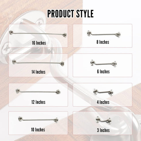 MroMax 2Pcs Cabin Hook and Eye Latch, 16" Stainless Steel Window Privacy Swivel Hooks with Mounting Screws