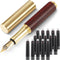 Vintage Wooden Mini Fountain Pen, Short Pocket Travel Fine Nip Pen, Smooth Writing with 15 Pcs Black Ink Cartridges