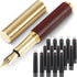 Vintage Wooden Mini Fountain Pen, Short Pocket Travel Fine Nip Pen, Smooth Writing with 15 Pcs Black Ink Cartridges