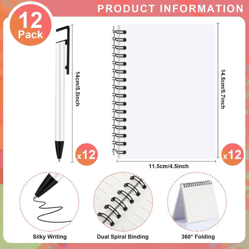 Spakon 24 Pcs Sublimation Pens and Journals Sets, Blank Heat Transfer Spiral A6 Notebooks with Sublimation Pens Bulk