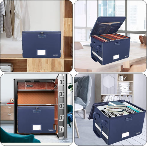 ENGPOW File Box with Lock - Fireproof Document Box with Zipper Lid, Portable Organizer for Hanging Letter/Legal Folder