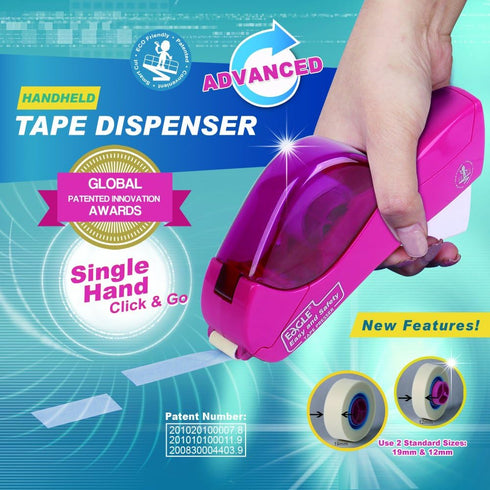 Eagle Automatic Tape Dispenser, Handheld Design, Free 1 Roll of 0.5 Inch and 1 Roll of 0.75 Inch Tapes (Pink)