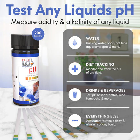 pH Test Strips - 200 Litmus Paper Strips for Urine and Saliva Testing (PHUNIV) - 0 to 14 Universal pH Strips