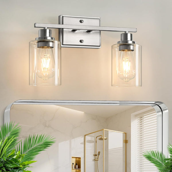 Unicozin 2 Light Bathroom Light Fixtures, Modern Vanity Lights Over Mirror, Brushed