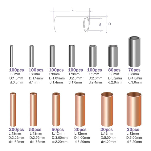 970Pcs Wire Ferrules Kit Tinned Copper Crimp Connector Non Insulated Electrical Cable Pin Cord End Terminal Assortment Kit with 48Pcs Heat Shrink Tubing