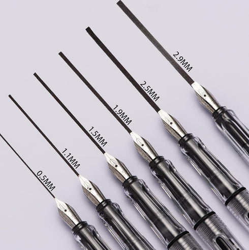 Lanxivi Yongsheng Calligraphy Fountain Pen Set, Transparent Clear with 6 Assorted Tip Sizes for Art and Writing