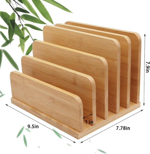 Desk File Mail Organizer, 5 Slots Bamboo Folder Sorter for Letter, Envelope, Paper, Desktop Tray