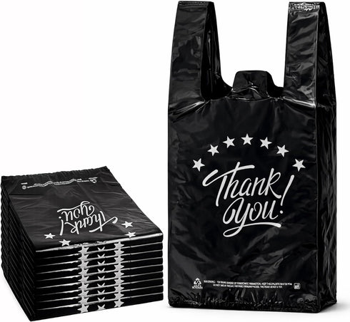 YoYoRain Black Thank you T shirt bag, Grocery shopping bag Reusable and