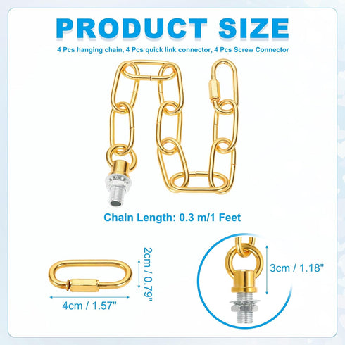 1 4 Set 110 lbs PATIKIL ft Light Fixture Chain, Lighting Chain Metal Looping Link with Quick Link Screw Lock Connectors