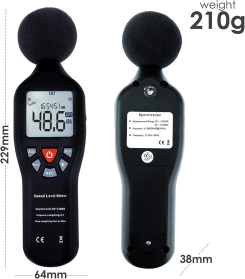 Decibel Meter Sound Level Meter with Data Logging High Accuracy dB SPL Meter with LCD Backlight Real-time Display