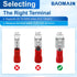 Baomain 1/4" Female Quick Disconnect Spade Terminals - Insulated Crimp Connectors 22-16 AWG 6.3mm (Red, 100-Pack)