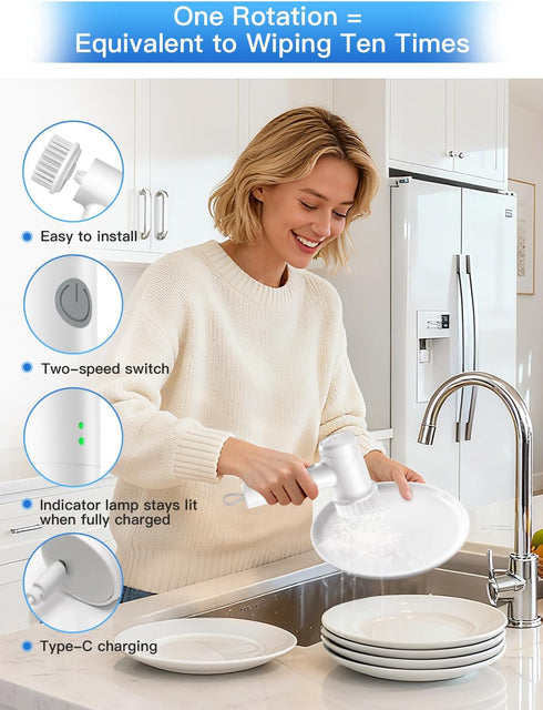 IPX7 2 Settings 6 Electric Spin Scrubber - Cordless Waterproof Shower Scrubber with Speed and Replaceable HeadsElectric
