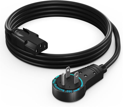 Maximm Monitor Computer Power Cord 2 Ft Flat Plug 360 Rotating PC Cable