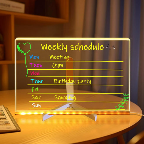 LED Note Board with Colors - Acrylic Light Up Dry Erase Board with Stand, Glow Memo Message Board with 7 Colors