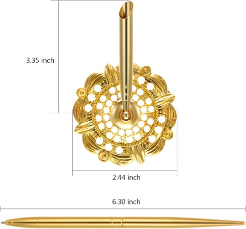 Outus 2 Pieces Wedding Pens for Guest Book Signing, Metal Hollow Round Holder Stand Set for Wedding Supplies