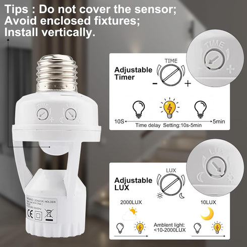 Generic E26/E27 Bulb Motion Sensor Light Socket, Auto On/Off Light Sockets Motion Sensor Adapter, Screw in into Smart