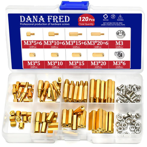 M3 Hex Male Female Brass Spacers Standoffs Screws Nuts Assortment Kit, 120 Pcs for PCB, Circuit Board Mounting
