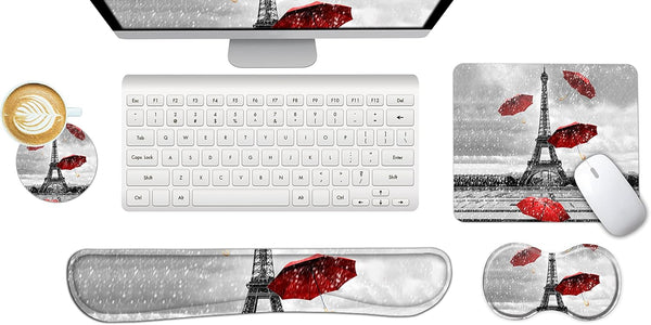 ToLuLu Keyboard Wrist Rest + Mouse Pad Set + Mouse Wrist Rest Support Combo, 4Pcs Non-Slip Memory Foam for Home &
