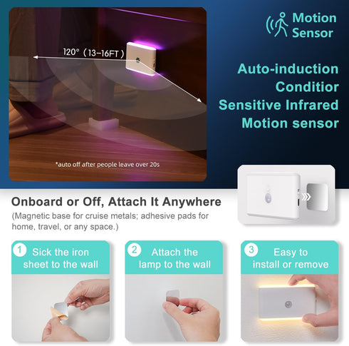 2-Pack Motion Sensor Night Light Cruise Approved, Magnetic & Rechargeable with USB, RGB Color-Changing Modes, LED Auto