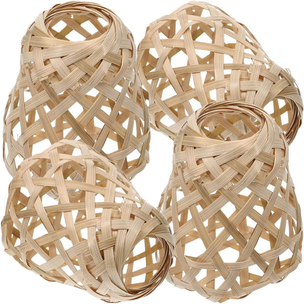 Sewroro 4pcs Woven Bamboo Lamp Shade Rustic Style Ceiling Lamp Chandelier Cover for