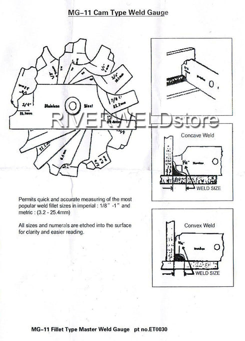 RIVERWELD 7 Piece Fillet Weld Set Gage MG-11 - Depth Gauges Welding Inspection Test Ulnar Marks Metric Checking Fillet