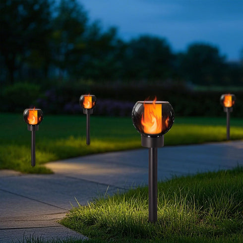 4 Pack Dynaming Solar Torch Lights Outdoor, Flickering Flame Christmas Pathway Solar Globe Lights, Auto On/Off Garden