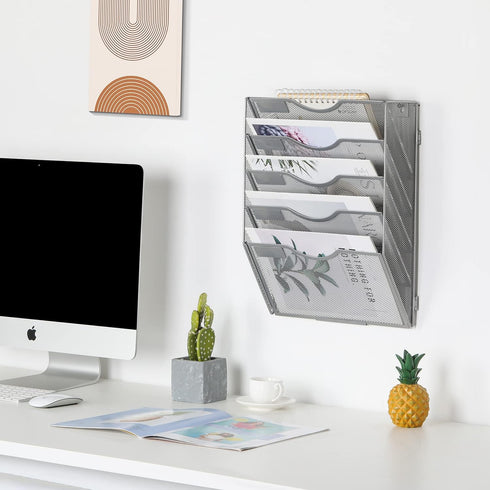 EasyPAG Silver Mesh Wall File Holder, Assemble Office Hanging File Organizer for Papers and Documents