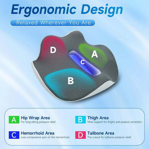 Tailbone X-Large Car Seat Cushions for Driving ,Comfort Memory Foam Car Cushions for Driving for Back, Hip & Pain