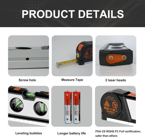Laser Level Line Tool, 4 in 1 Multipurpose Cross Line Laser Level with Measure Tape Ruler