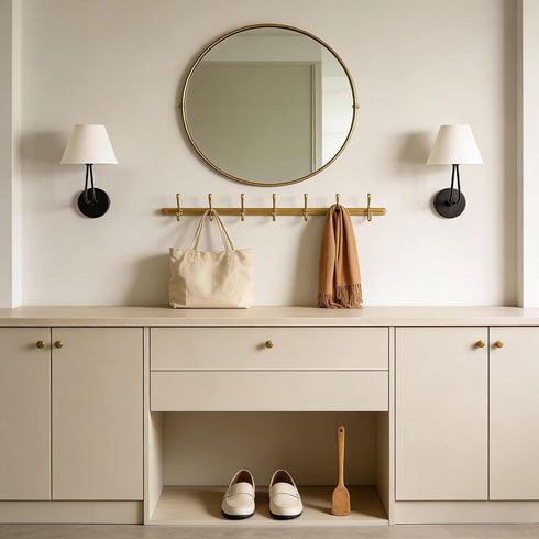 Generic Modern White Linen Wall Sconce, Handcrafted Wall Mounted Lamp with Double-Angle Arm, Hardwired Light Fixture